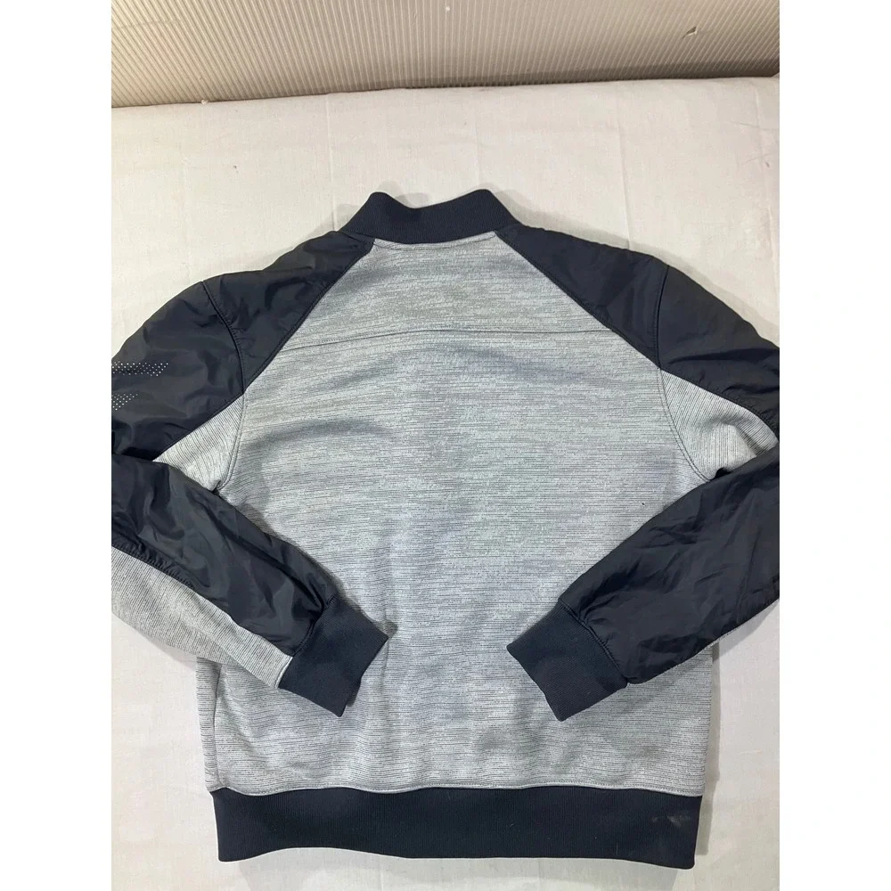 Kids Reebok‎ Bomber Jacket Gray Black Full Zip Athletic Track Jacket L 14 16
